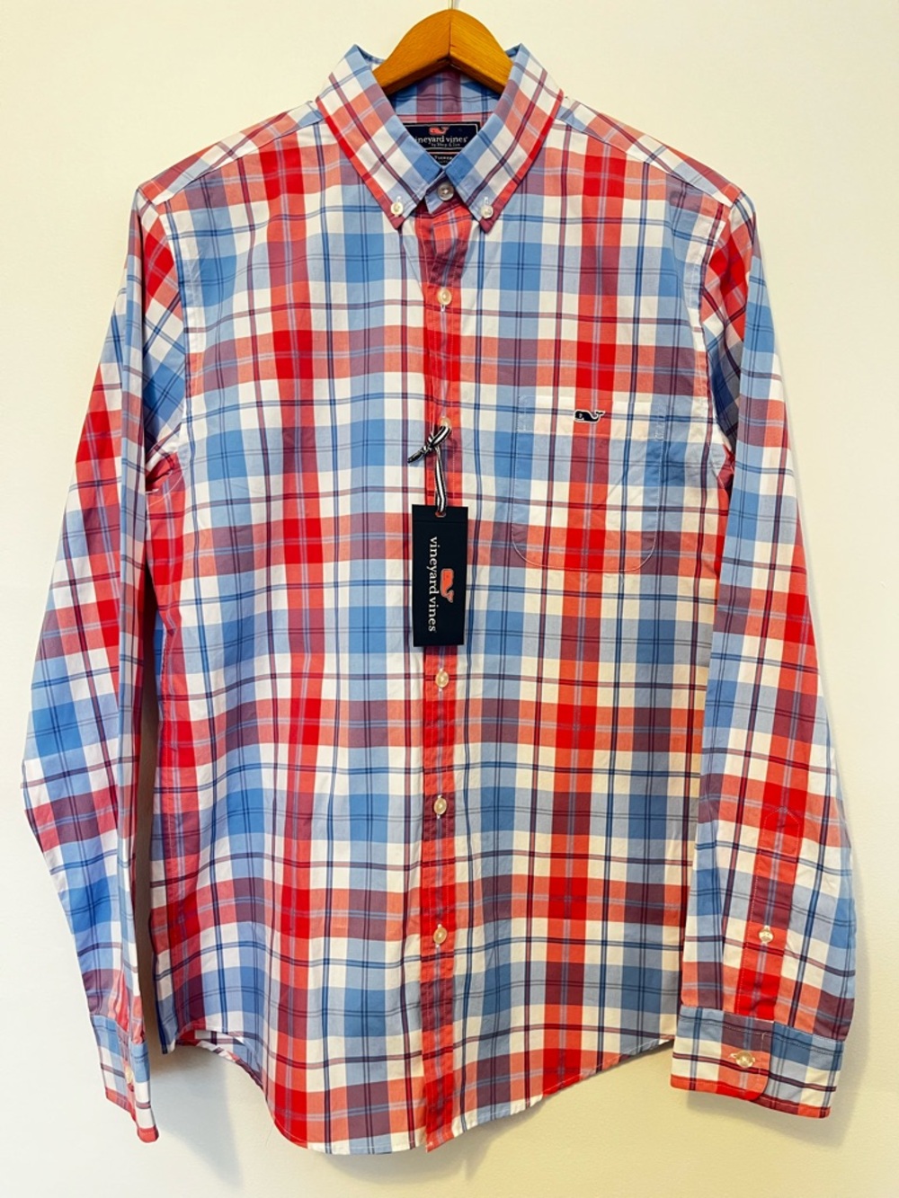 NWT Vineyard Vines Slim Fit Tucker Shirt Jetty Red Plaid Button Down Mens Medium